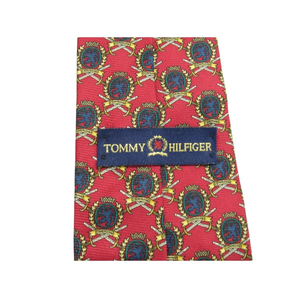 VTG TOMMY HILFIGER Red/Green CREST LOGO Preppy PURE SILK Men's NECK TIE 56